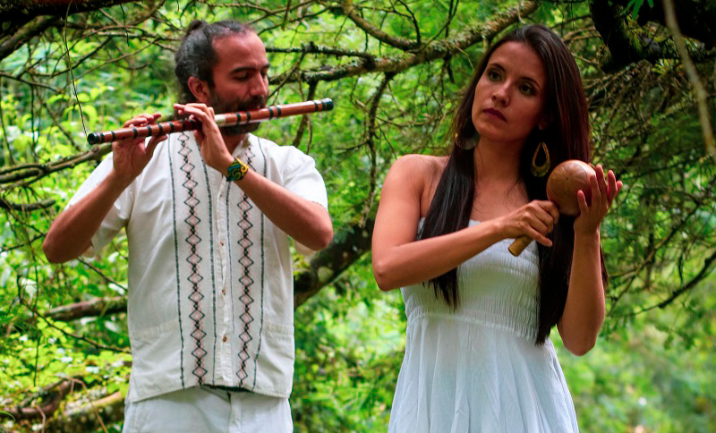 dos personas tocando instrumentos