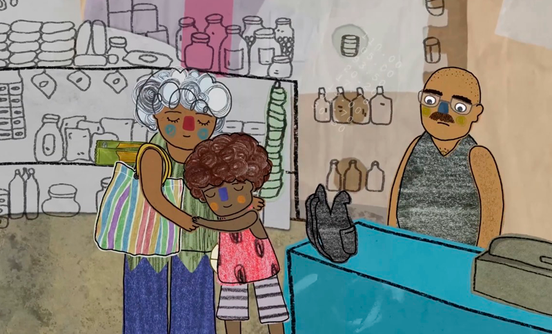 Ilustración de madre e hijo abrazados