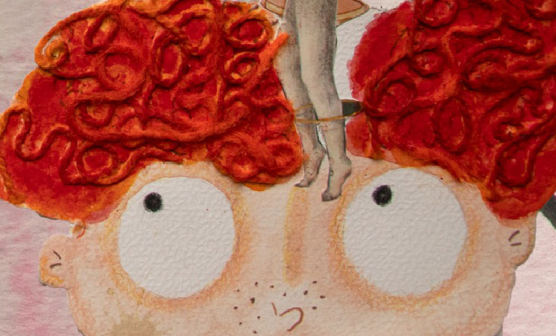 Ilustración de un niño de cabellos rizados rojizos