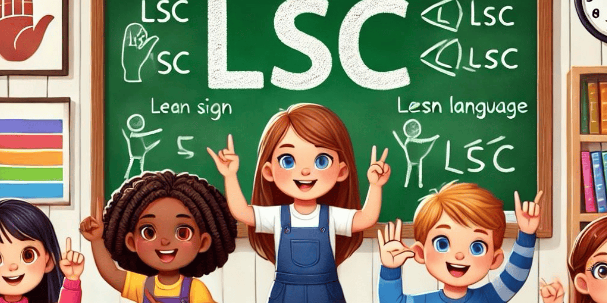 Ilustración de varios niños en un salón de clases aprendiendo lenguaje de señas