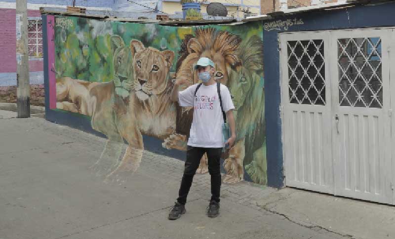 Guía turistico de grafiti al lado de una casa 