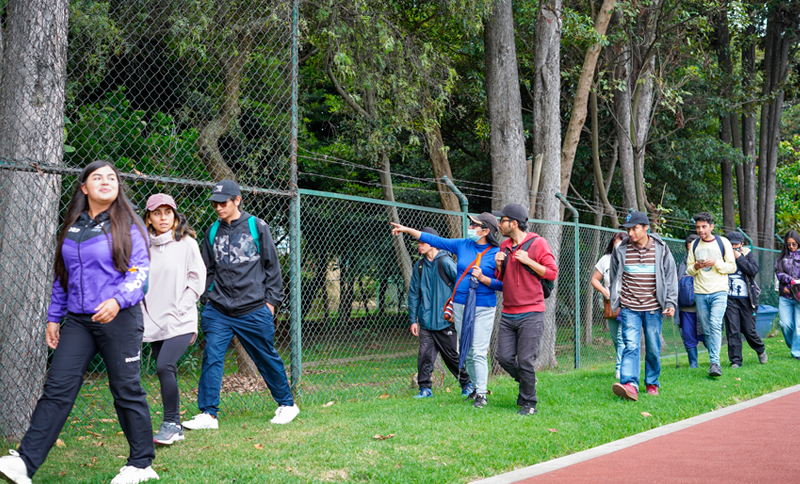 Personas realizando una caminata por un parque