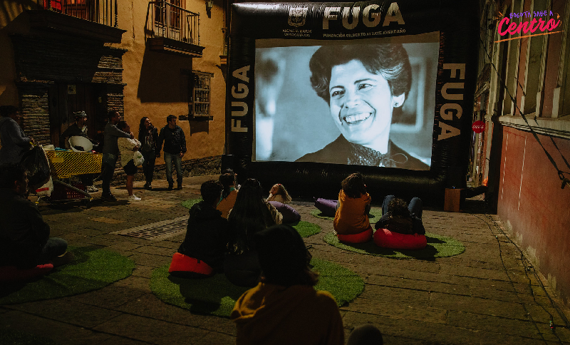 Personas viendo una película al aire libre