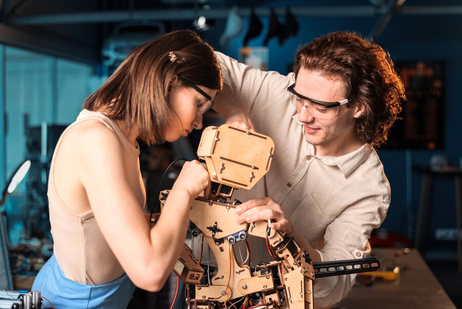 personas con un robot