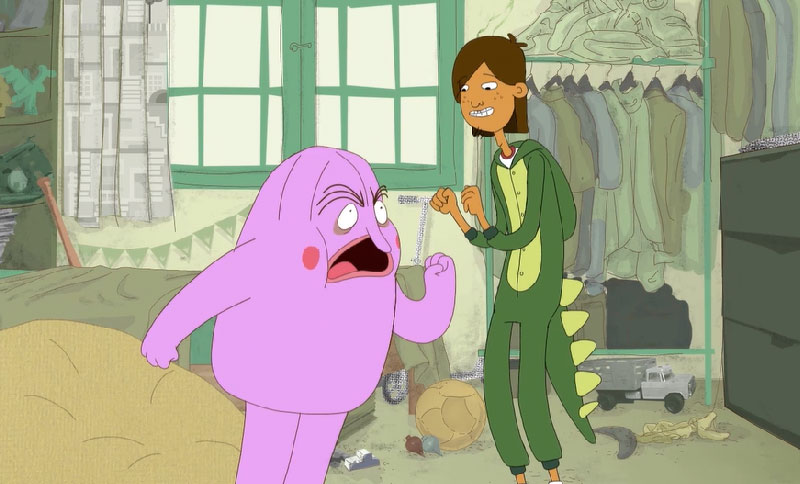 Ilustración de un jóven y un mosntruo