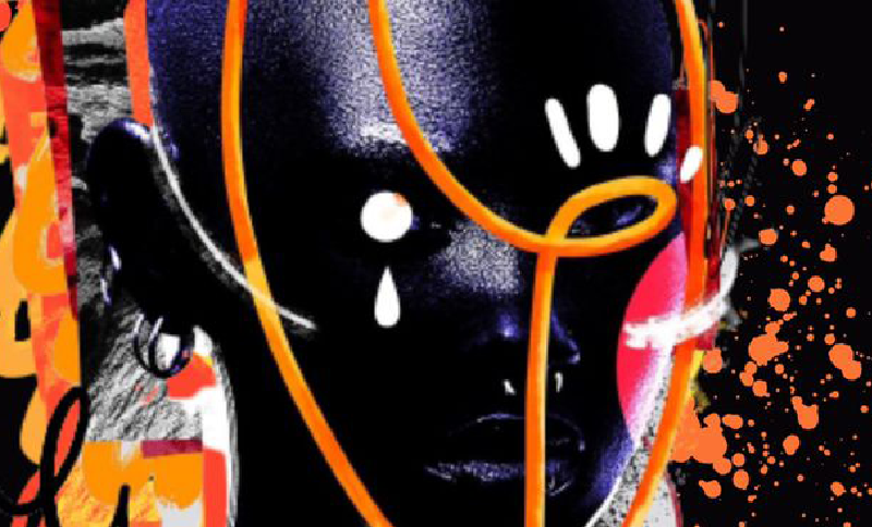 Ilustración de un rostro con diferentes elementos alrededor