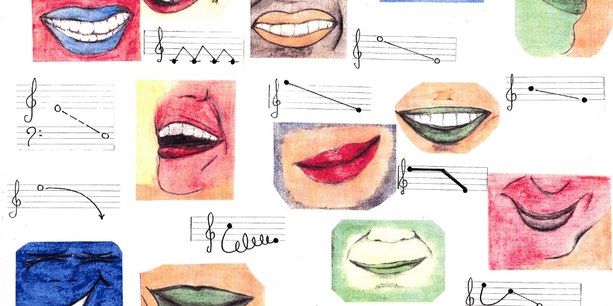 Dibujos de bocas y labios de mujeres cantando.