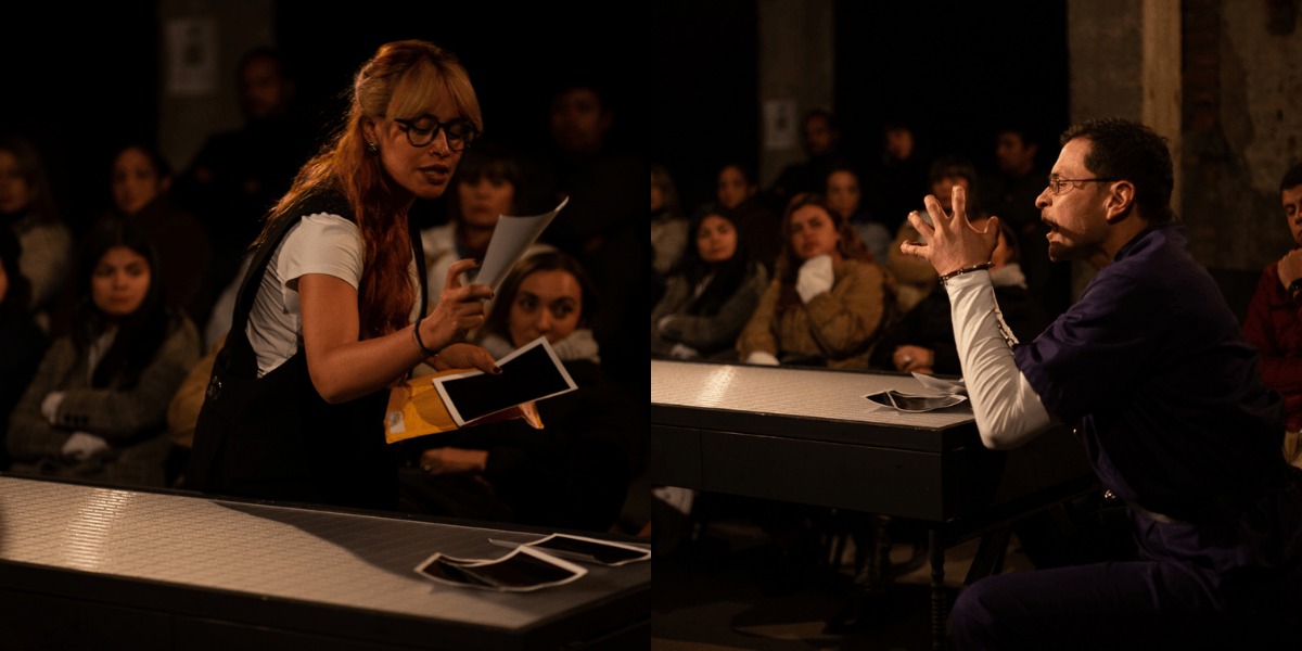 Una mujer y un hombre actuando en unas de las escenas de la obra.