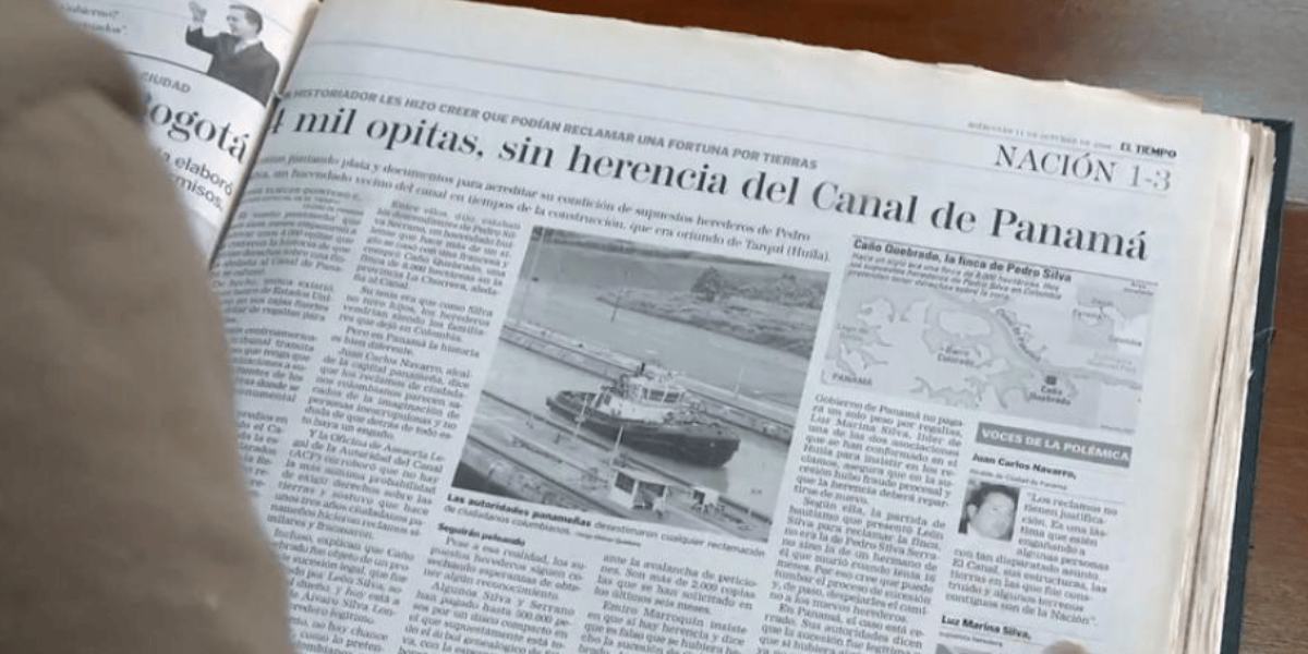 Fotografía de un periódico con la noticia de que los habitantes de Garzón Huila se quedaron sin heredar el canal de Panamá
