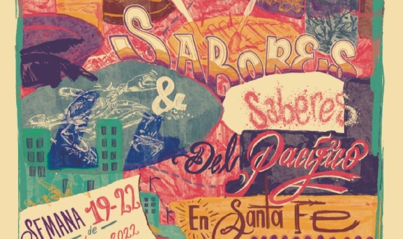 Collage gráfico de recuadros en colores pastel, con letras de carteles