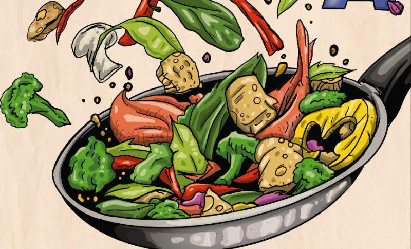 Ilustración de sartén con verduras