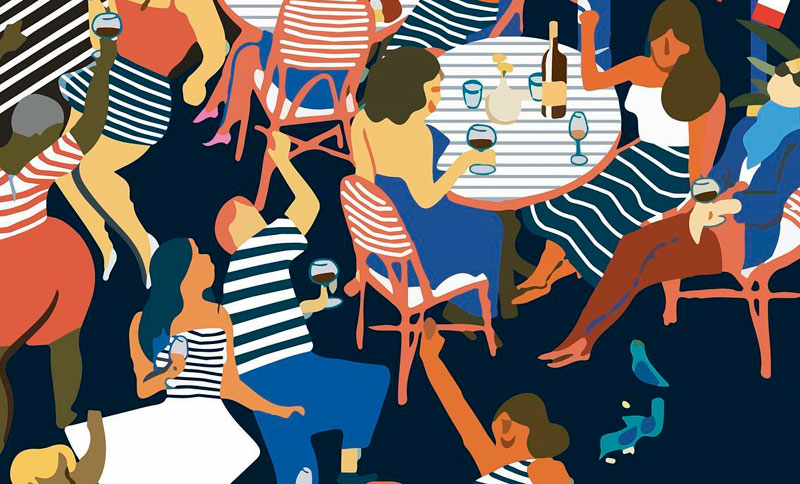 Ilustración de personas celebrando y tomando vino