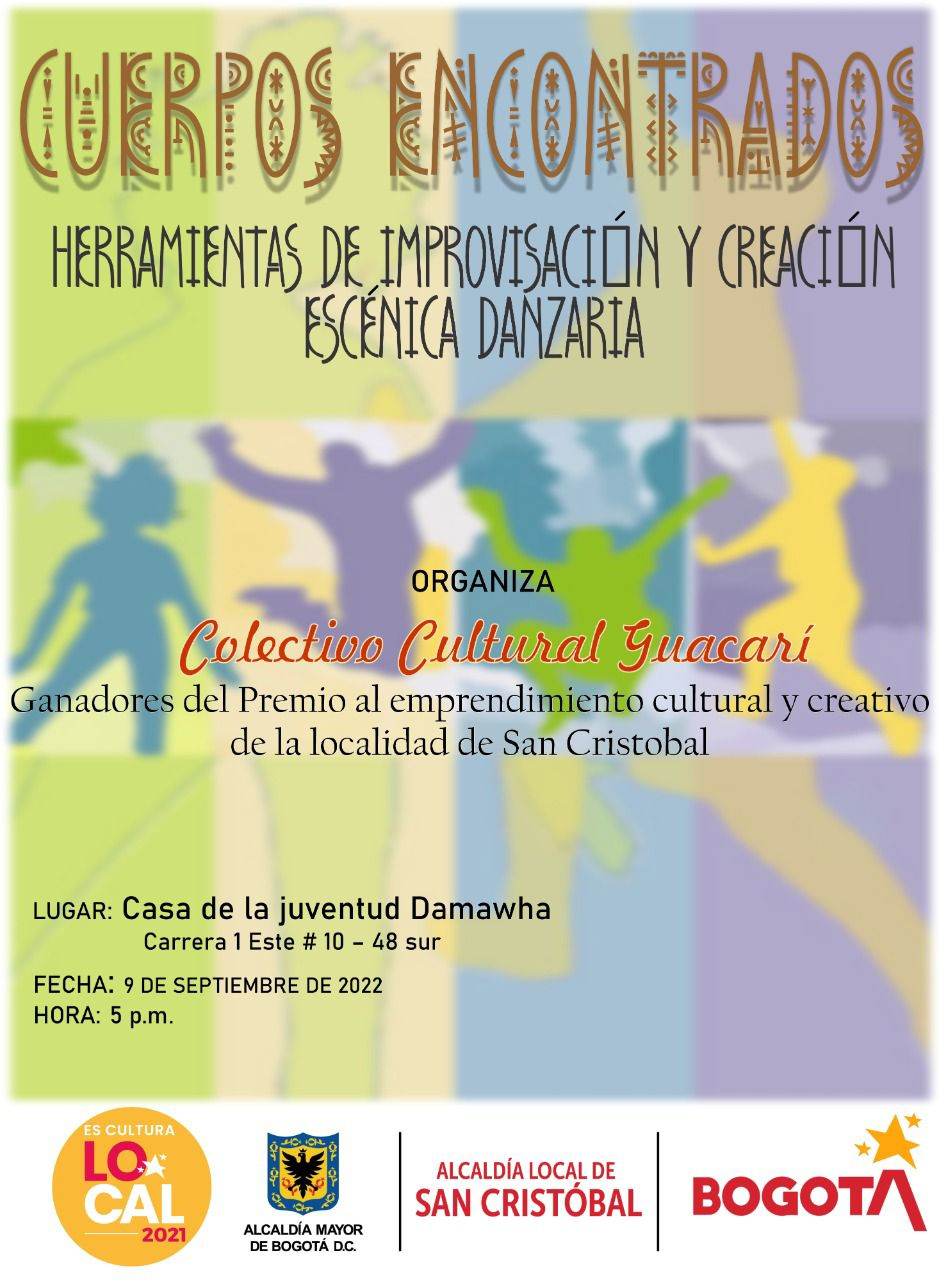 Flayer del evento que cuenta con una imagen de fondo de siluetas en movimiento