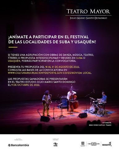 Flayer del evento con invitación a participar, y en la parte media-inferior-izquierda cuenta con un grupo de tres músicos. 