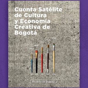 Diseño con texto cuenta satélite de cultura, economía creativa de Bogotá