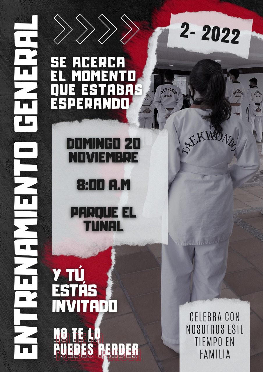 Cartel informativo sobre el entrenamiento de taekwondo
