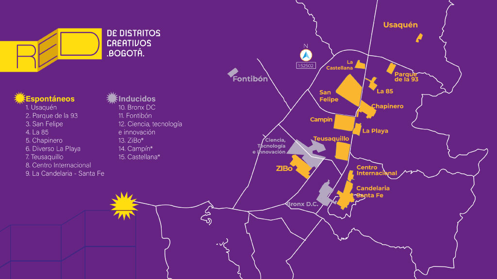 Mapa de los distritos creativos inducidos y espontáneos