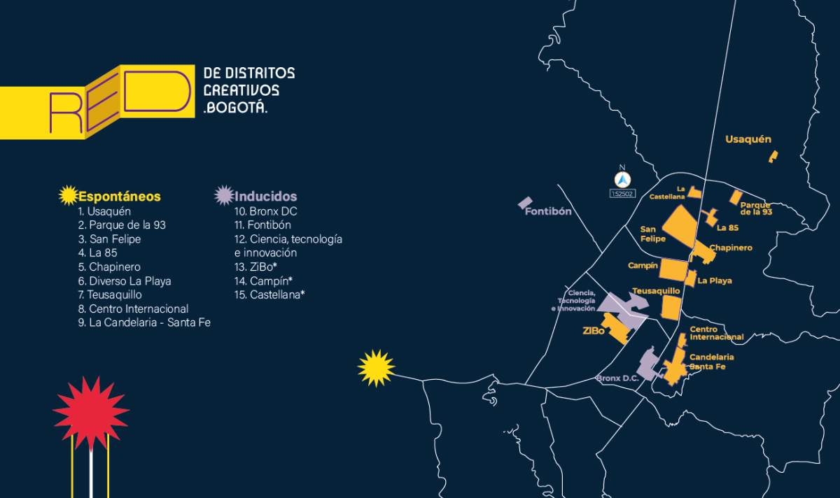 Mapa de los distritos creativos inducidos y espontáneos