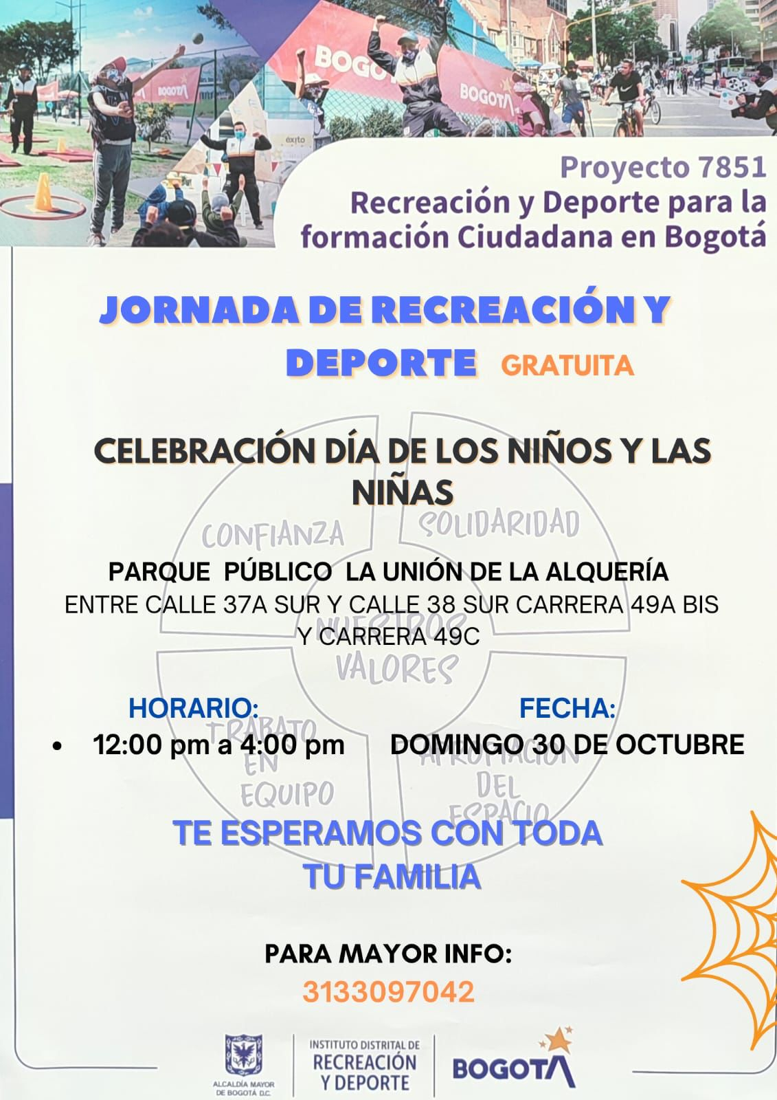 Pieza del evento, cuenta con texto sobre el mismo y tres fotos superiores de actividades recreativas