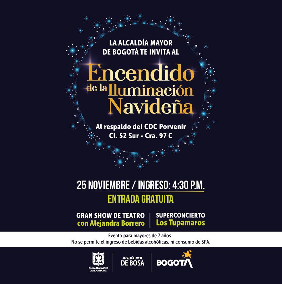 Invitación del evento. Cuenta con solo texto en diferentes tamaños.