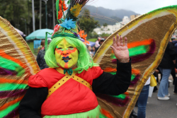 señora adulto mayor con traje de mariposa