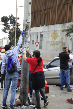 voluntarios limpian poste