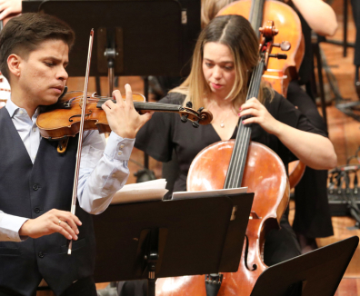 violinista tocando en orquesta