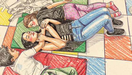 Ilustración de niños con un adulto