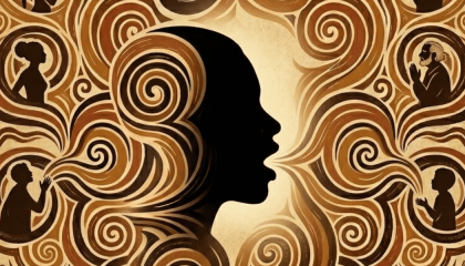 Ilustración de un rostro en sombra proyectando ondas con su voz