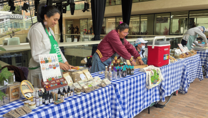 Fotgorafía de personas en un mercado campesino tipo feria