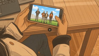 Mujer observando una pantalla de celular.