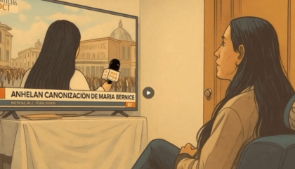 Ilustración de mujer viendo televisión.