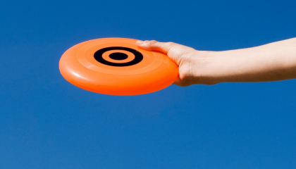 Disco de frisbee en la mano.