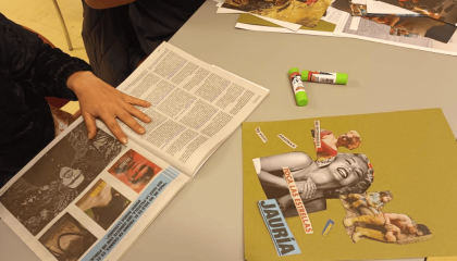 Fotos de manos haciendo collage.