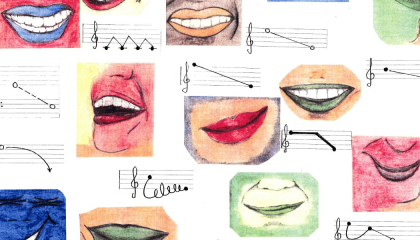 Dibujos coloridos de bocas femeninas cantando.