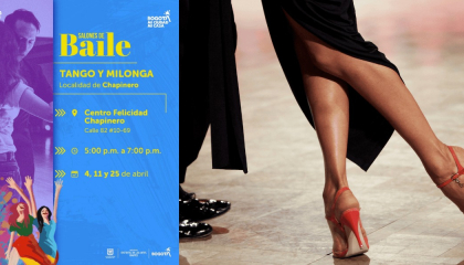 Imagen de afiche de salones de baile y fotos de piernas tangueras.