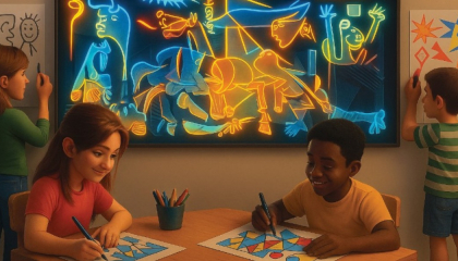 Niños dibujando el Guernica de Picasso.