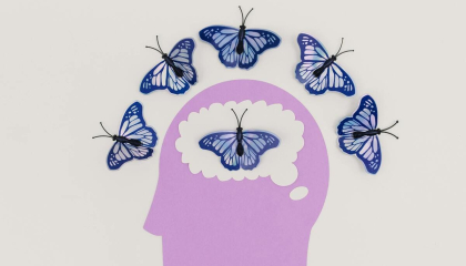 ilustración de una cabeza con mariposas