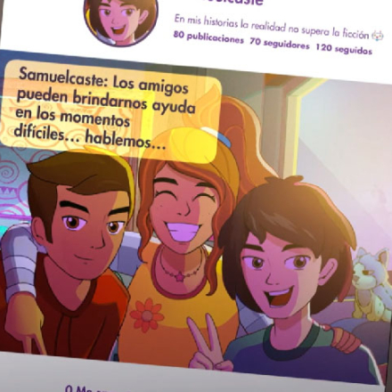 Ilustracion de un teléfono mostrando una imagen de 3 adolescentes
