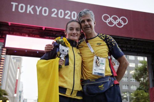 Marcelino Pastrana y marchista Lorena Arenas Campuzano