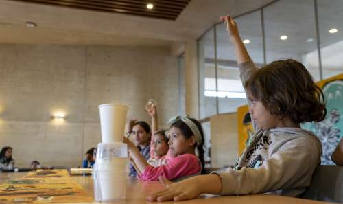 Niños y niñas alzando la mano