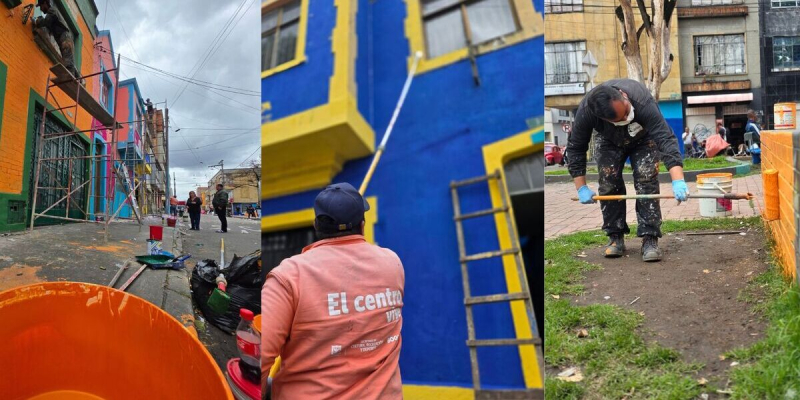 personas en jornada de pintura en espacio público